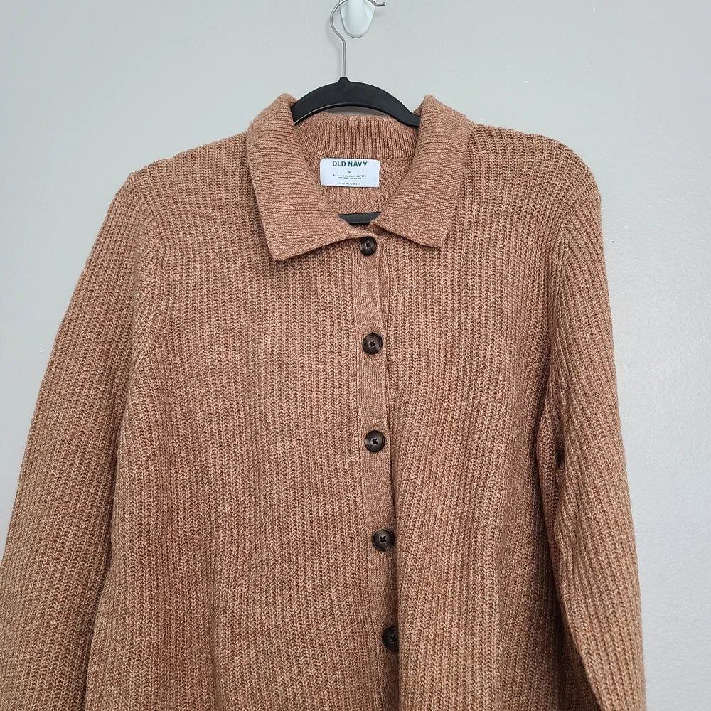 Old Navy SoSoft Minimal Neutral Collard Button Up Beige Tan Cardigan Waffle XL